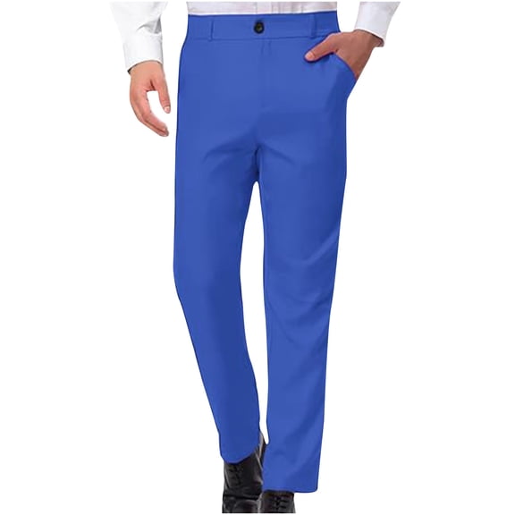 ZCFZJW Men's Slim Striped Casual Tapered Pant Pinstripe Wrinkle Resistant Suit Pant Lightweight Straight Fit Color Block Business Dress Trousers Blue#02 XXXL(38)