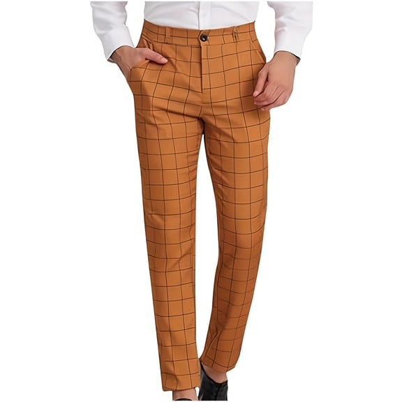 ZCFZJW Men's Slim Striped Casual Tapered Pant Pinstripe Wrinkle Resistant Suit Pant Lightweight Straight Fit Color Block Business Dress Trousers Khaki#02 XXL(36)