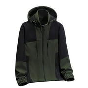 ZCFZJW Men's Softshell Jacket with Removable Hood Winter Casual Full Zipper Fleece Lined Color Block Waterproof Windproof Warm Coat with Multi Pockets Army Green XXXL