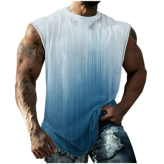 ZCFZJW Men's Sport Tank Tops Big and Tall Regular Fit Casual Tie Dye Gradient Print Summer Sleeveless Basic Tees Vest Loose Comfy Beach T-Shirt Blue XXL