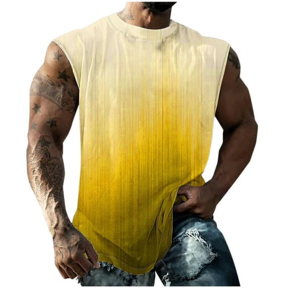 ZCFZJW Men's Sport Tank Tops Big and Tall Regular Fit Casual Tie Dye Gradient Print Summer Sleeveless Basic Tees Vest Loose Comfy Beach T-Shirt Yellow L