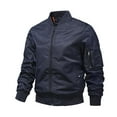 thumbnail image 1 of ZCFZJW Men's Spring Fall Casual Bomber Jacket Cargo Stand Collar Long Sleeve Full Zipper Military Windbreaker Jackets Coat Outwear Dark Blue M, 1 of 3