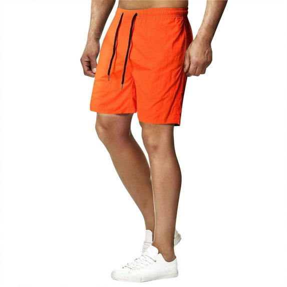 ZCFZJW Men's Stretch Shorts Casual Classic Fit Drawstring Elastic Waist Summer Swim Trunks with Pockets Loose Fit Beach Hawaiian Board Shorts Orange XXXL