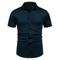 thumbnail image 1 of ZCFZJW Men's Stretch Wrinkle Free Dress Shirts Formal Wedding Prom Short Sleeve Slim Fit Button Down Business Work Shirt Navy XL, 1 of 6