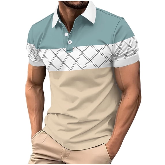 ZCFZJW Men's Striped Color Block Golf Shirt Work Dressy Casual Summer Short Sleeve Button Collared Athletic Workout T-Shirts Tops Yellow S