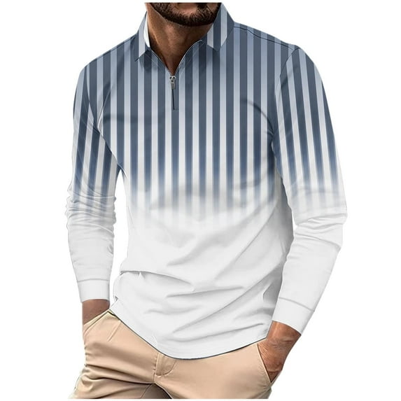 ZCFZJW Men's Striped Polo Shirt Long Sleeve Quarter Zip Pullover Sweater Casual Golf Shirts Vintage Striped Collar V Neck Tie Dye Graphic Fitness Tees Tops Navy XXL