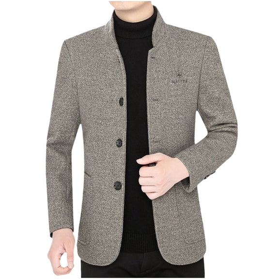 ZCFZJW Men's Suit Jacket Casual Fall Winter Long Sleeve Single Breaster Button Slim Fit Sport Coat Business Daily Blazer Gray XXXXL