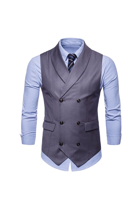 Men's Suit Vest Double Breasted Dress Vest for Men Slim Fit Formal Business Waistcoat Tuxedo V-Neck Solid Vest for Wedding Gray XXL