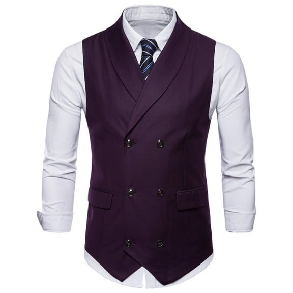 ZCFZJW Men's Suit Vest Double Breasted Dress Vest for Men Slim Fit Formal Business Waistcoat Tuxedo V-Neck Solid Vest for Wedding Wine XXXL