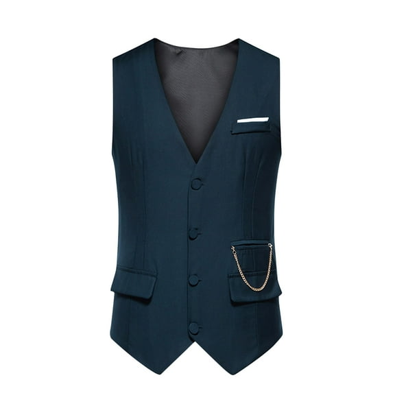 ZCFZJW Men's Suit Vest Formal Wedding Slim Fit Single-Breasted Sleeveless V-Neck Have Pockets Solid Dress Wedding Waistcoat Prom Tuxedo #01-Navy XL