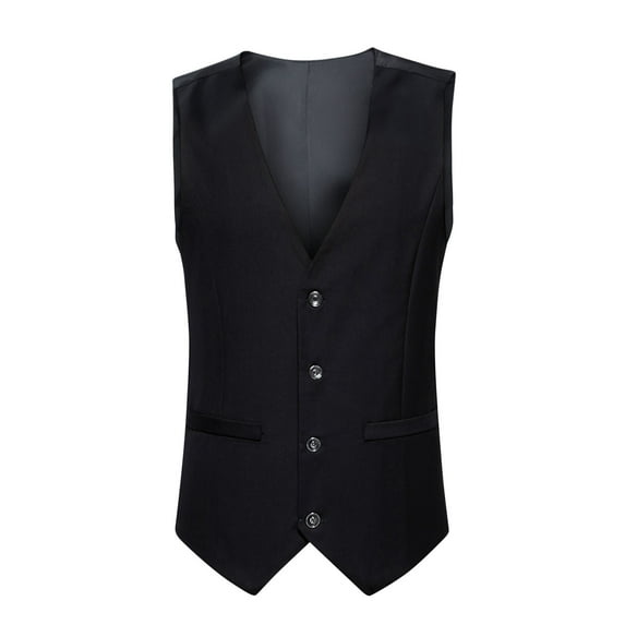 ZCFZJW Men's Suit Vest Formal Wedding Slim Fit Single-Breasted Sleeveless V-Neck Have Pockets Solid Dress Wedding Waistcoat Prom Tuxedo #06-Black XL