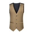 thumbnail image 1 of ZCFZJW Men's Suit Vest Formal Wedding Slim Fit Single-Breasted Sleeveless V-Neck Have Pockets Solid Dress Wedding Waistcoat Prom Tuxedo #06-Khaki XL, 1 of 9