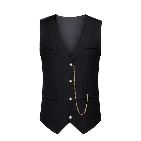 ZCFZJW Men's Suit Vest Formal Wedding Slim Fit Single-Breasted Sleeveless V-Neck Have Pockets Solid Dress Wedding Waistcoat Prom Tuxedo #07-Black XXL