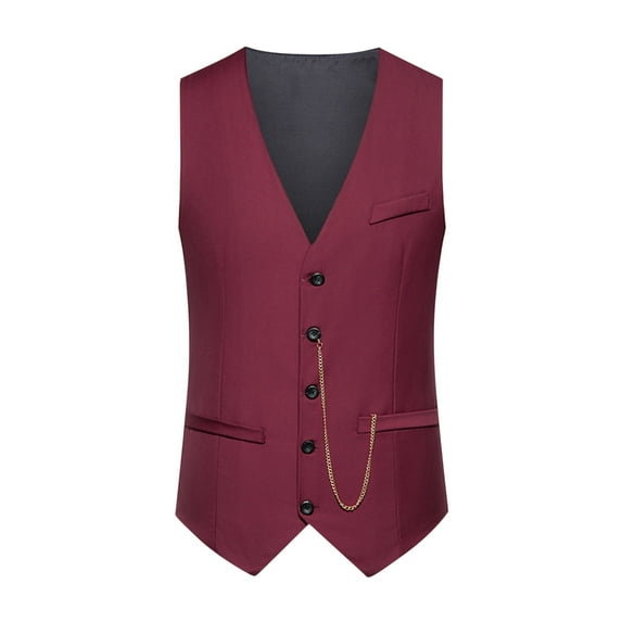 ZCFZJW Men's Suit Vest Formal Wedding Slim Fit Single-Breasted Sleeveless V-Neck Have Pockets Solid Dress Wedding Waistcoat Prom Tuxedo #11-Wine S