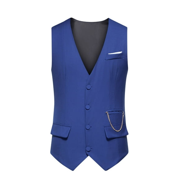 ZCFZJW Men's Suit Vest Formal Wedding Slim Fit Single-Breasted Sleeveless V-Neck Have Pockets Solid Dress Wedding Waistcoat Prom Tuxedo #01-Sky Blue L