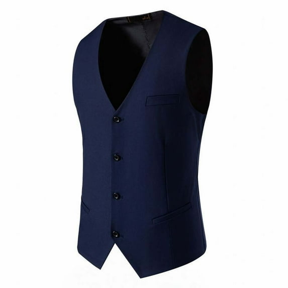 ZCFZJW Men's Suit Vest Sleeveless Button V Neck Business Formal Dress Waistcoat Vest with 3 Pockets for Suit or Tuxedo Navy M