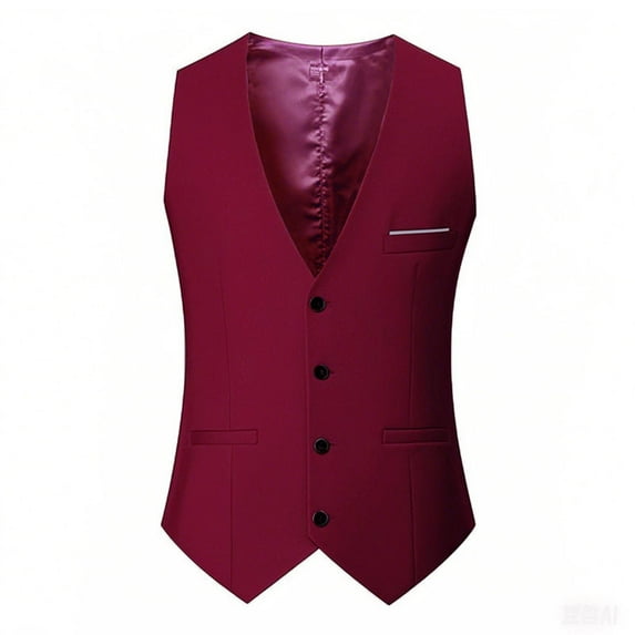 ZCFZJW Men's Suit Vest Slim Fit Formal Dress Waistcoat Big and Tall Regular Fit Casual V Neck Business Vests for Suit or Tuxedo Wine XL