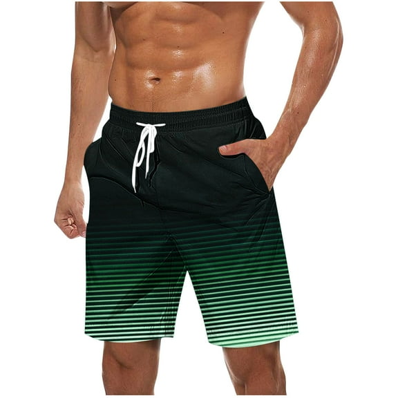 ZCFZJW Men's Summer Beach Swim Trunks Quick Dry Regular Fit Big and Tall Tie Dye Striped Print Hawaiian Boardshorts Lightweigth Elastic Waist Swiming Shorts with Pockets Green L