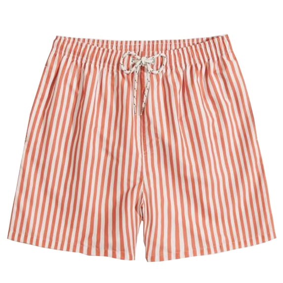 ZCFZJW Men's Summer Striped Swim Trunks Lightweight Quick Dry Drawstring Elastic Waist Surf Boardshorts Bathing Suit With Mesh Lining Beach Shorts Orange M