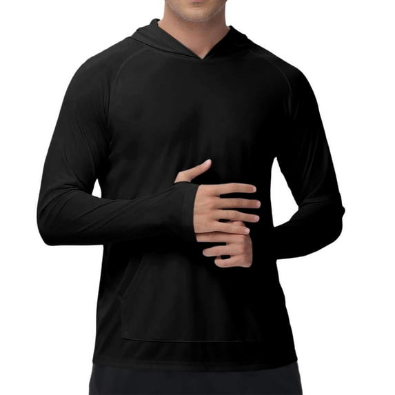 ZCFZJW Men's Sun Shirts Summer UPF 50+ Rash Guard Long Sleeve Sun Protection Hoodie SPF UV Fishing Lightweight Athletic Running Black M