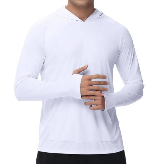 ZCFZJW Men's Sun Shirts Summer UPF 50+ Rash Guard Long Sleeve Sun Protection Hoodie SPF UV Fishing Lightweight Athletic Running White S