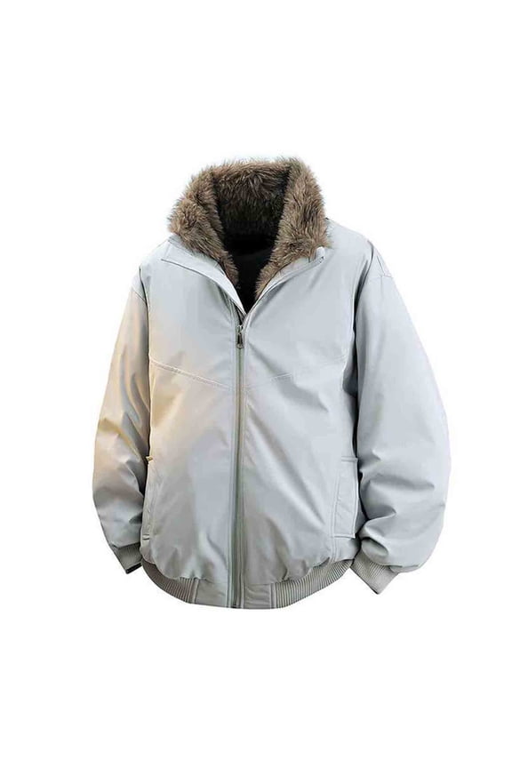 Men's Superior Down Waterproof Bomber Jacket with Fuzzy Hood Heavyweight Casual Full Zip up Long Sleeve Winter Thick Warm Outwear Coat with Pockets Gray XXXL