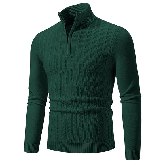 ZCFZJW Men's Sweater Quarter Zip Striped Pullover Fall Winter Spring Slim Fit Twist Cable Knitted Basic Solid Color Polo Sweatshirts Green XXL