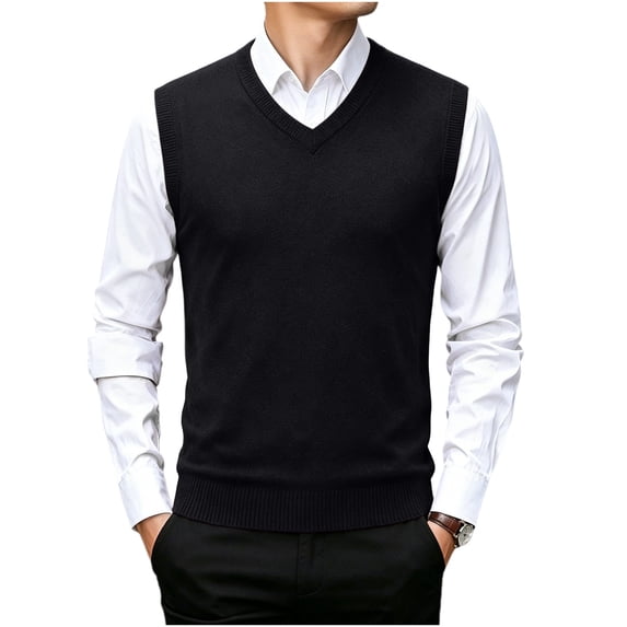 ZCFZJW Men's Sweater Vest Lightweight Classic V-Neck Knitted Pullover Sweaters Tops Trendy Fall Sleeveless Relaxed Fit Knitwear Vests B-Black XXXL