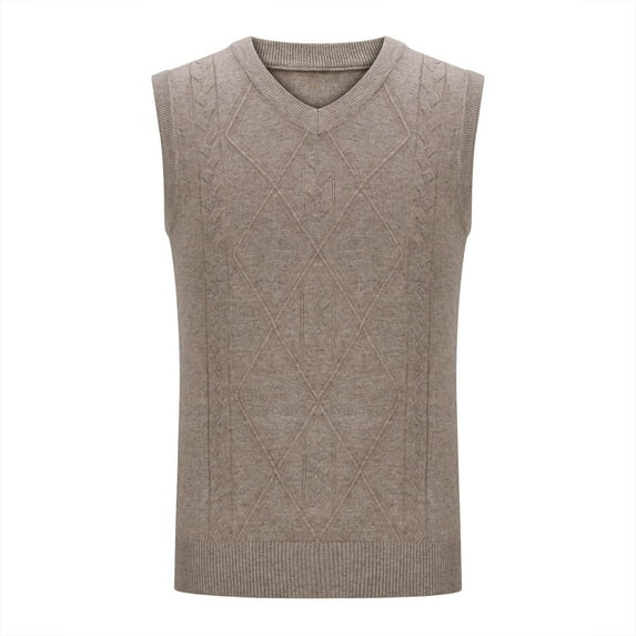 ZCFZJW Men's Sweater Vest V Neck Pullover Sweater Sleeveless Knit Casual Big and Tall Solid Color Basic Slim Fit Vest Khaki L