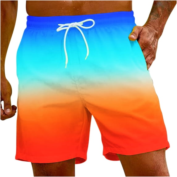 ZCFZJW Men's Swim Trunk Casual Drawstring Ombre Boardshorts Beach Bathing Suit Sport Swimwear Big and Tall Regular Fit Beach Hawaiian Party Swimsuit Multicolor#03 L