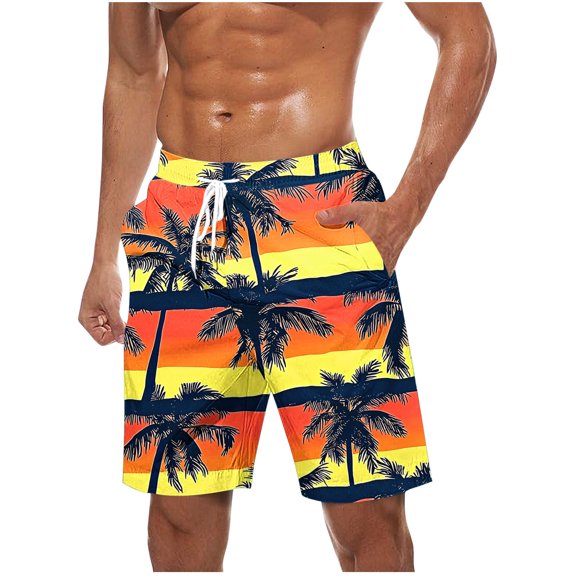 ZCFZJW Men's Swim Trunks Big and Tall Regular Fit Casual Tropical Printed Drawstring Elastic Waist Quick Dry Board Shorts Swimsuit Swimwear Bathing Suit Multicolor#02 L