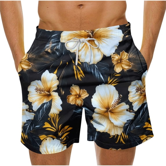 ZCFZJW Men's Swim Trunks Board Shorts Lightweight Quick Dry Summer Beach Shorts with Pockets Trendy Tropical Hawaiian Swimsuit Swimwear for Men - No Liner Multicolor#16 L