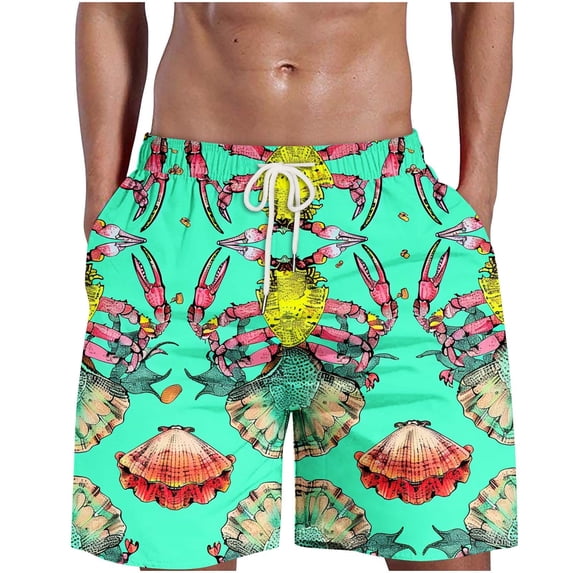 ZCFZJW Men's Swim Trunks Board Shorts with Pockets Big and Tall Regular Fit Casual Ocean Marine Print Drawstring Elastic Waist Summer Beach Shorts Swimsuit Swimwear for Men - No Liner Mint Green L