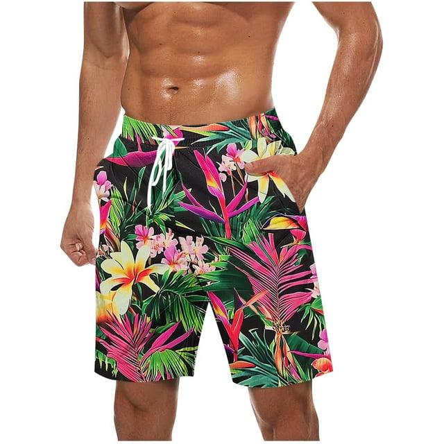 ZCFZJW Men's Swim Trunks Board Shorts Summer Tropical Drawstring Elastic Waist Beach Shorts Bathing Suit Beach Swimsuit Swimwear for Men - No Liner Multicolor#18 S