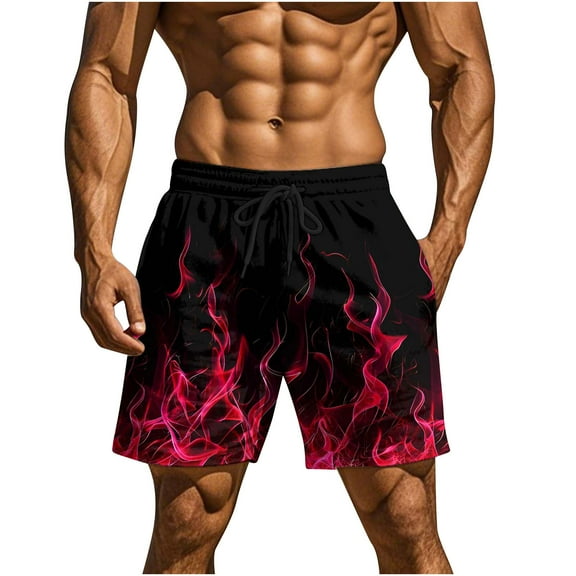 ZCFZJW Men's Swim Trunks Quick Dry 3D Flame Pattern Printed Beach Board Shorts with Pockets Lightweight Drawstring Elastic Waist Bathing Suits Watermelon Red S