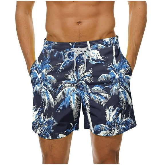 ZCFZJW Men's Swim Trunks Quick Dry Bathing Suit Swimming Board Shorts Casual Tropical Palm Tree Printed Drawstring Elastic Waist Beach Swimwear Multicolor#01 L