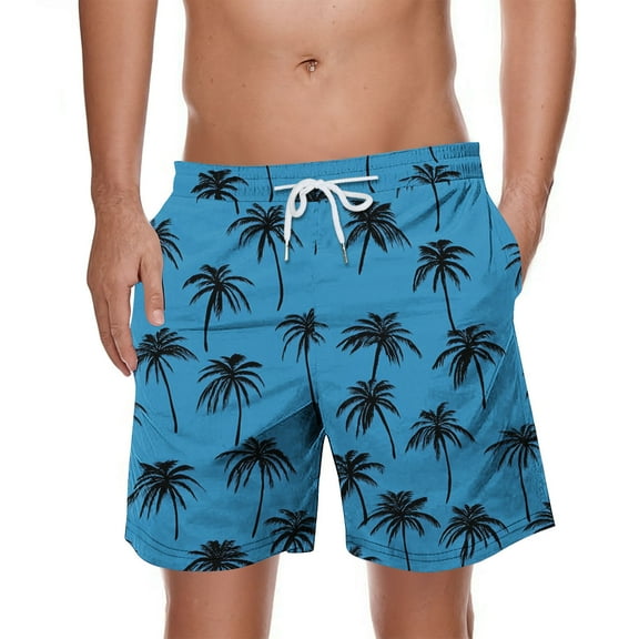 ZCFZJW Men's Swim Trunks Quick Dry Bathing Suit Swimming Board Shorts Regular Fit Casual Tropical Palm Tree Printed Drawstring Elastic Waist Beach Swimwear with Pockets Multicolor#01 M