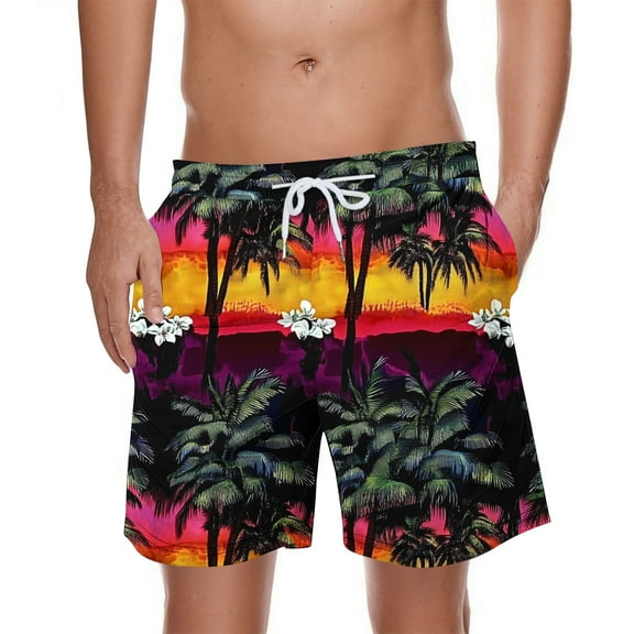 ZCFZJW Men's Swim Trunks Quick Dry Bathing Suit Swimming Board Shorts Regular Fit Casual Tropical Palm Tree Printed Drawstring Elastic Waist Beach Swimwear with Pockets Multicolor#07 M