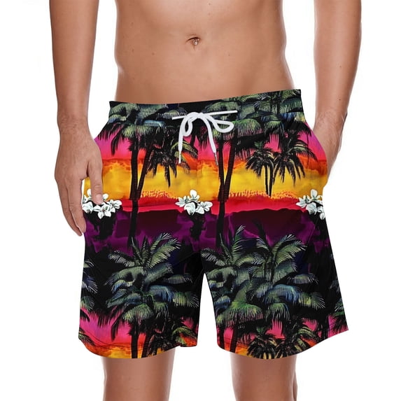 ZCFZJW Men's Swim Trunks Quick Dry Bathing Suit Swimming Board Shorts Regular Fit Casual Tropical Palm Tree Printed Drawstring Elastic Waist Beach Swimwear with Pockets Multicolor#07 XXL