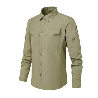 ZCFZJW Men's Tactical Shirts Quick Dry UV Protection Breathable Solid Color Long Sleeve Hiking Fishing Button Shirts with Pockets Army Green XXL