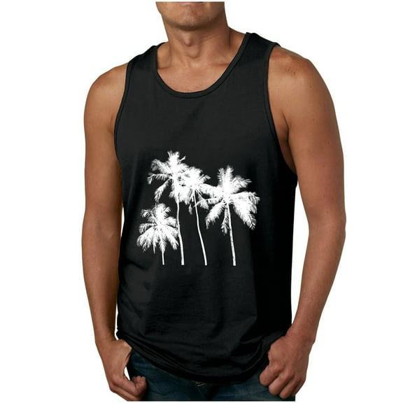 ZCFZJW Men's Tank Tops Sleeveless Shirts Gym Workout Running Athletic Quick Dry Summer Tropical Beach Hawaiian Vacation T-Shirts Black XXXL