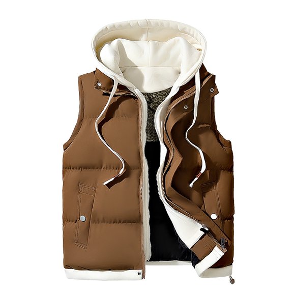 ZCFZJW Men's Thicken Winter Vest Water-Resistant Puffer Jacket Trendy Soft Cotton Hooded Thicken Vest Lightweight Drawstring Pullover Tanks Coffee XXXXXL