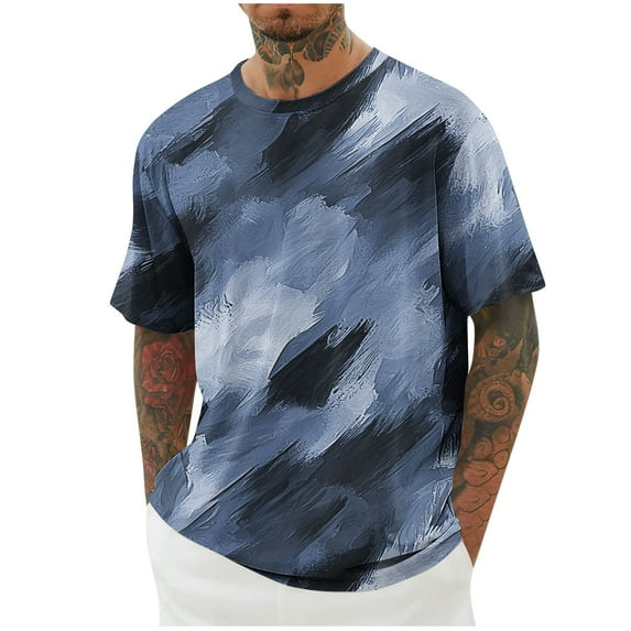 ZCFZJW Men's Tie Dye T-Shirt Lightweight Oversized Gradient Color Short Sleeve T-Shirt Summer Casual Crew Neck Loose Fit Tee Shirts Navy L