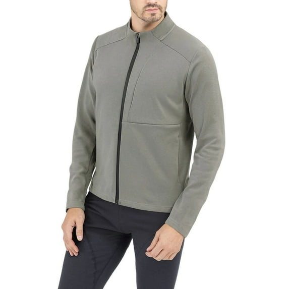 ZCFZJW Men's Track Jacket Full Zip up Long Sleeve Running Athletic Jacket Lightweight Workout Quick Dry Mock Neck Jackets with Pockets Outdoor Sports Khaki L