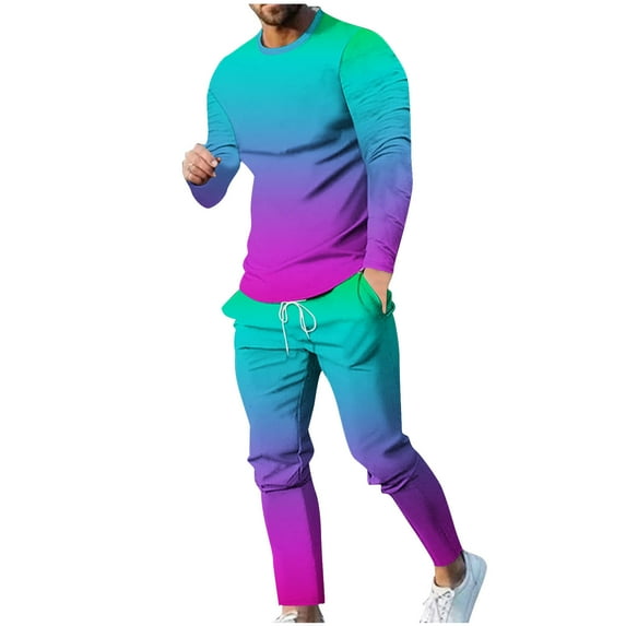 ZCFZJW Men's Track Suits 2 Piece Set Active Jogging Suits Long Sleeve Crewneck Pullover Sweatsuits and Drawstring Sweatpants Casual Tie Dye Gradient Print Outfits Hot Pink XXXL