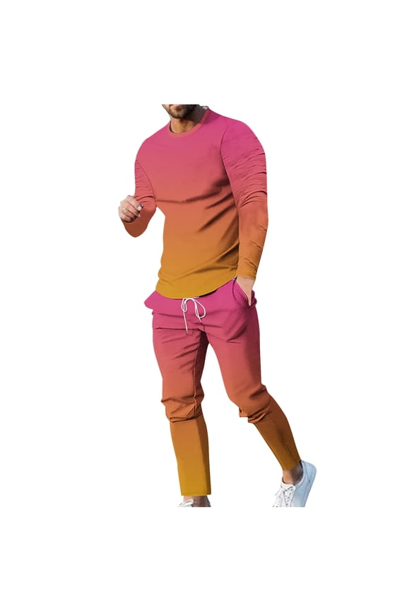 Men's Track Suits 2 Piece Set Active Jogging Suits Long Sleeve Crewneck Pullover Sweatsuits and Drawstring Sweatpants Casual Tie Dye Gradient Print Outfits Orange L