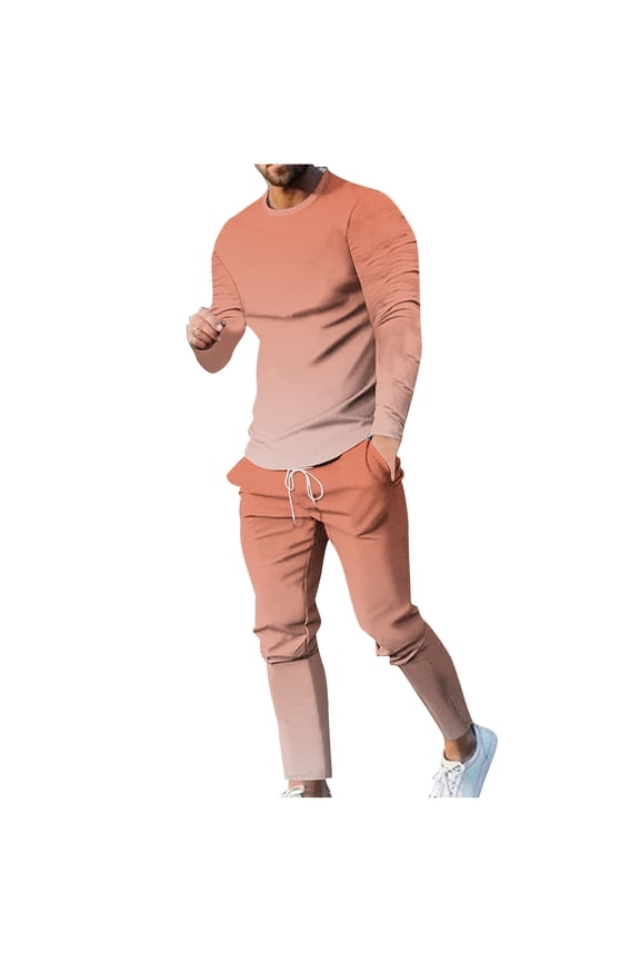 Men's Tracksuits Set Casual Tie Dye Gradient Print Long Sleeve Crewneck Pullover Sweatshirt and Drawstring Jogger Sweatpants Two Piece Sport Outfits Orange L