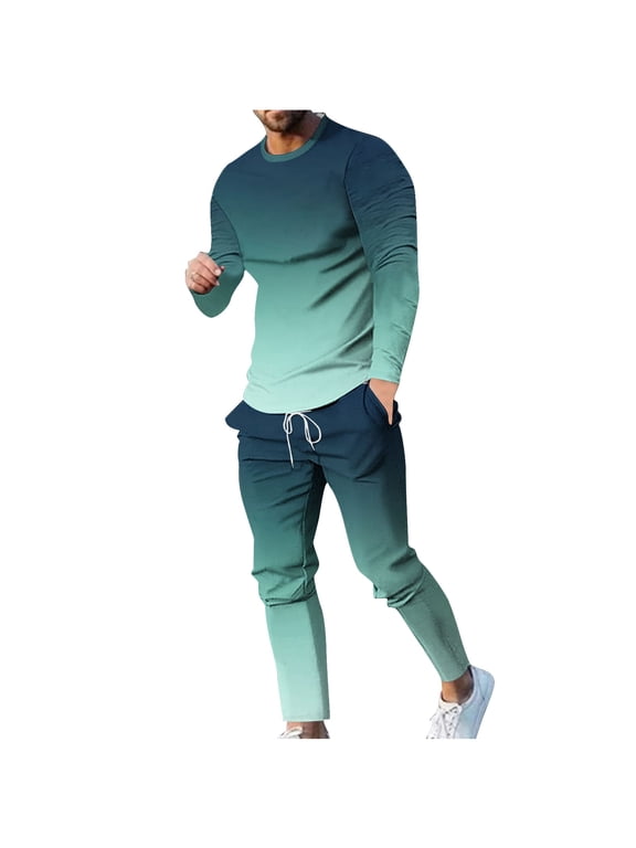 Men's Tracksuits Set Casual Tie Dye Gradient Print Long Sleeve Crewneck Pullover Sweatshirt and Drawstring Jogger Sweatpants Two Piece Sport Outfits Navy XXL