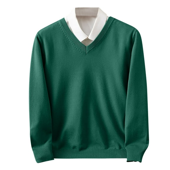 ZCFZJW Men's V Neck Sweater Lightweight Casual Long Sleeve Cable Knitted Pullover Sweaters Loose Regular Fit Cozy Jumper Tops Army Green XL