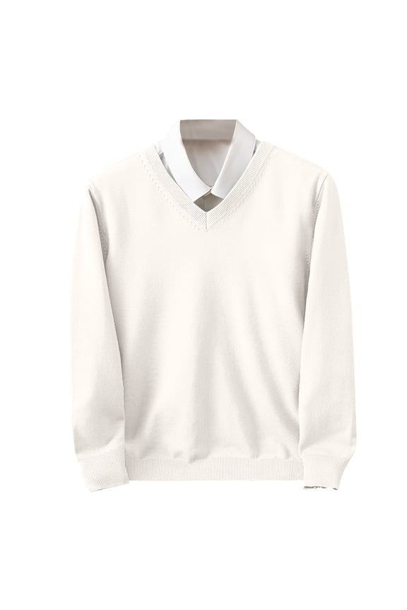 Men's V Neck Sweater Lightweight Casual Long Sleeve Cable Knitted Pullover Sweaters Loose Regular Fit Cozy Jumper Tops White XXL